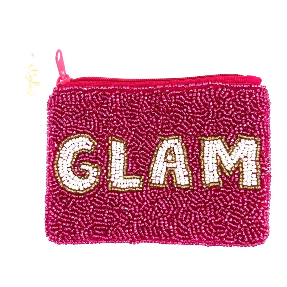 Viola Beaded Glam Coin Purse Hot Pink White NWT O/S